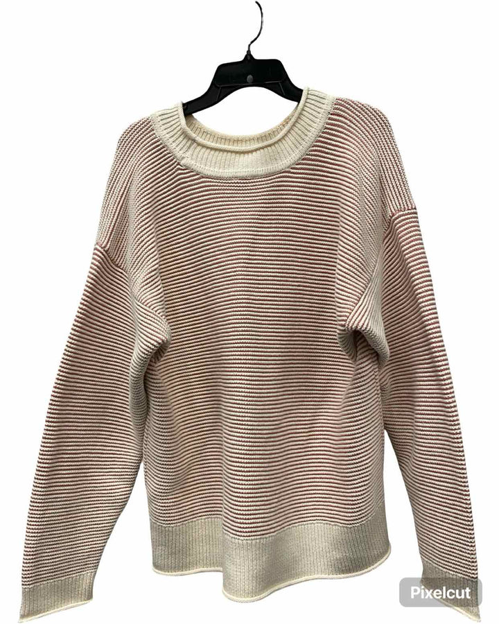 Cabi Size L White Pink Stripe Sweater