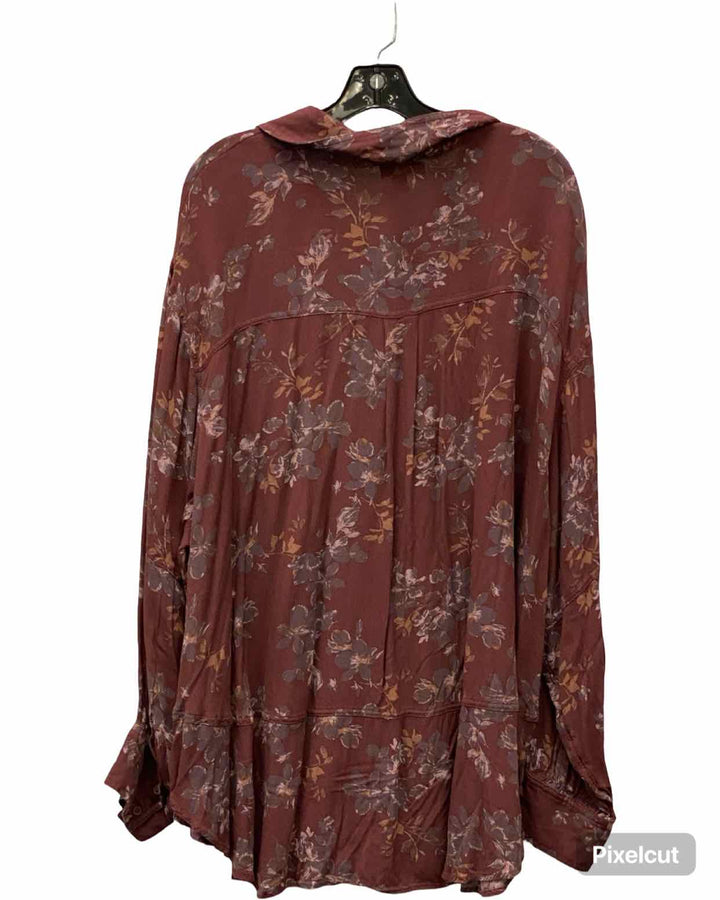 Festi by Torrid Size 3X Wine Floral Button Up Long Sleeve Shirts
