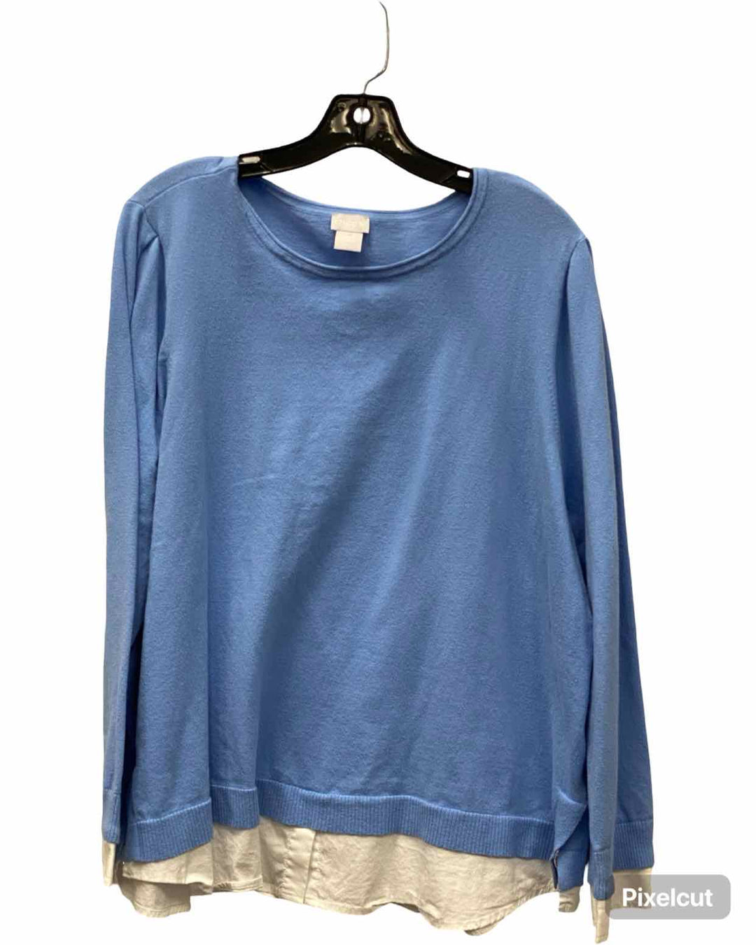 Chico's Size 4(XL) Sky Blue White Long Sleeve Shirts
