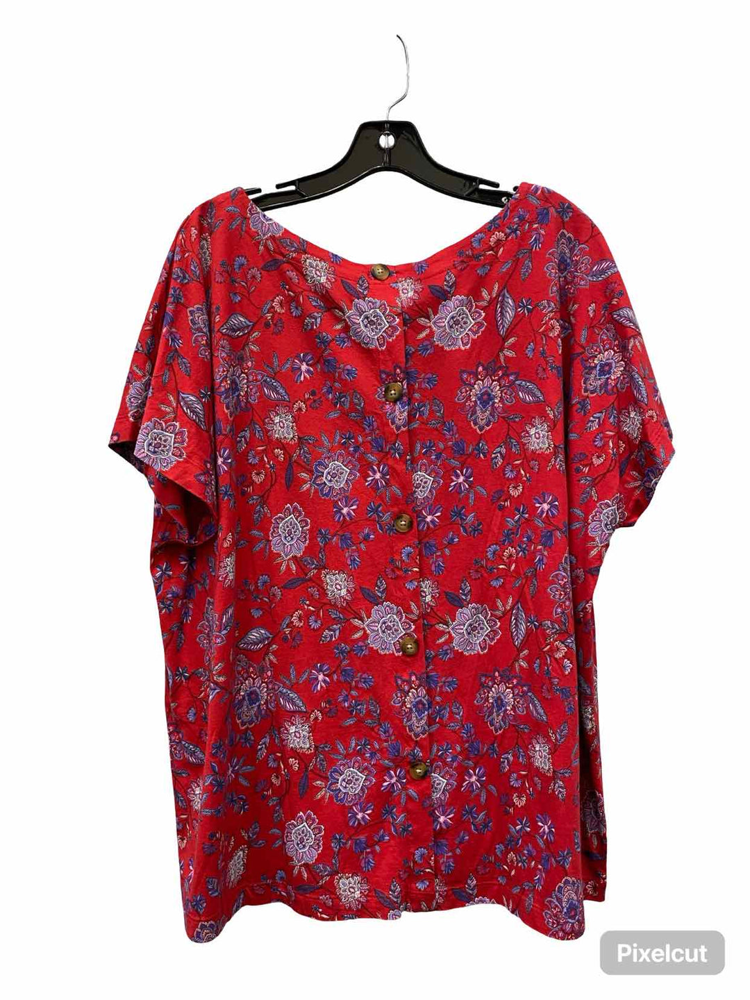 J Jill Size 2X Red Blue Print Short Sleeve Shirts