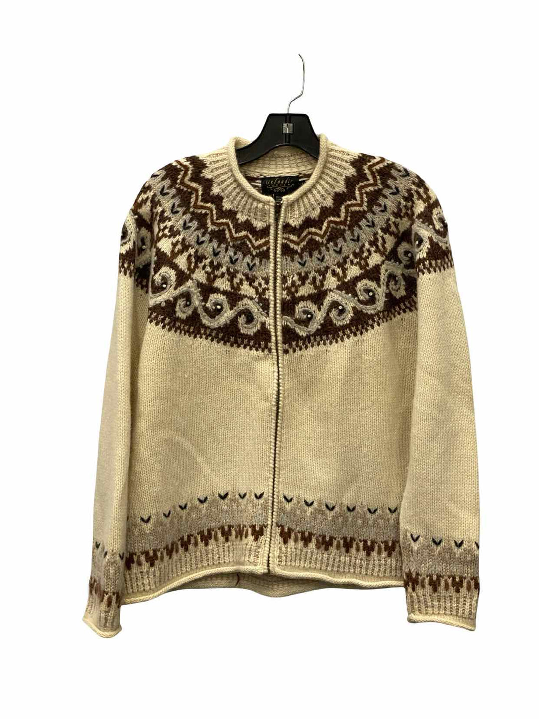 Icelandic Designs Size L Cream Brown Print Jacket