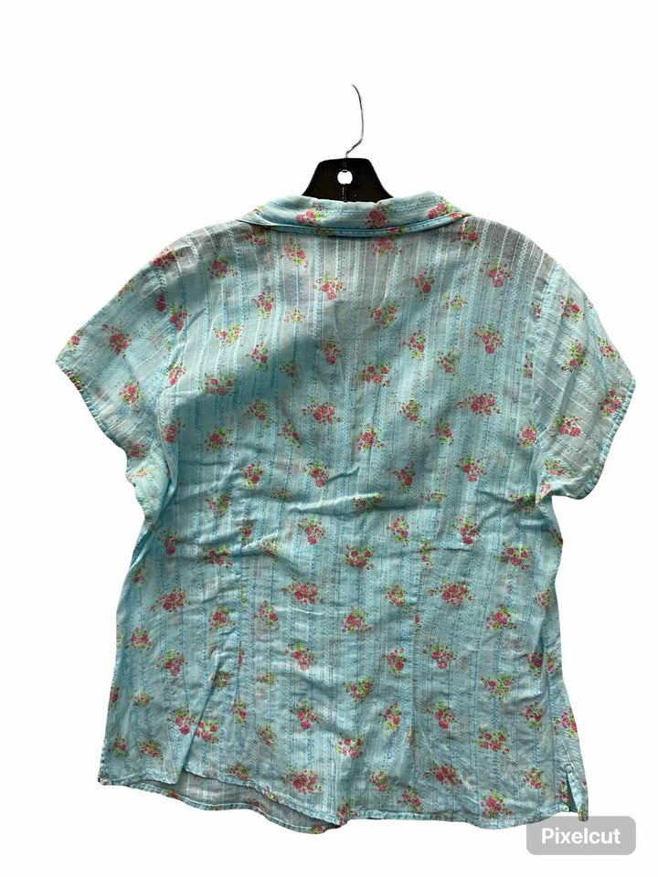 Jordache Size 1X Blue Floral 100% cotton Short Sleeve Shirts