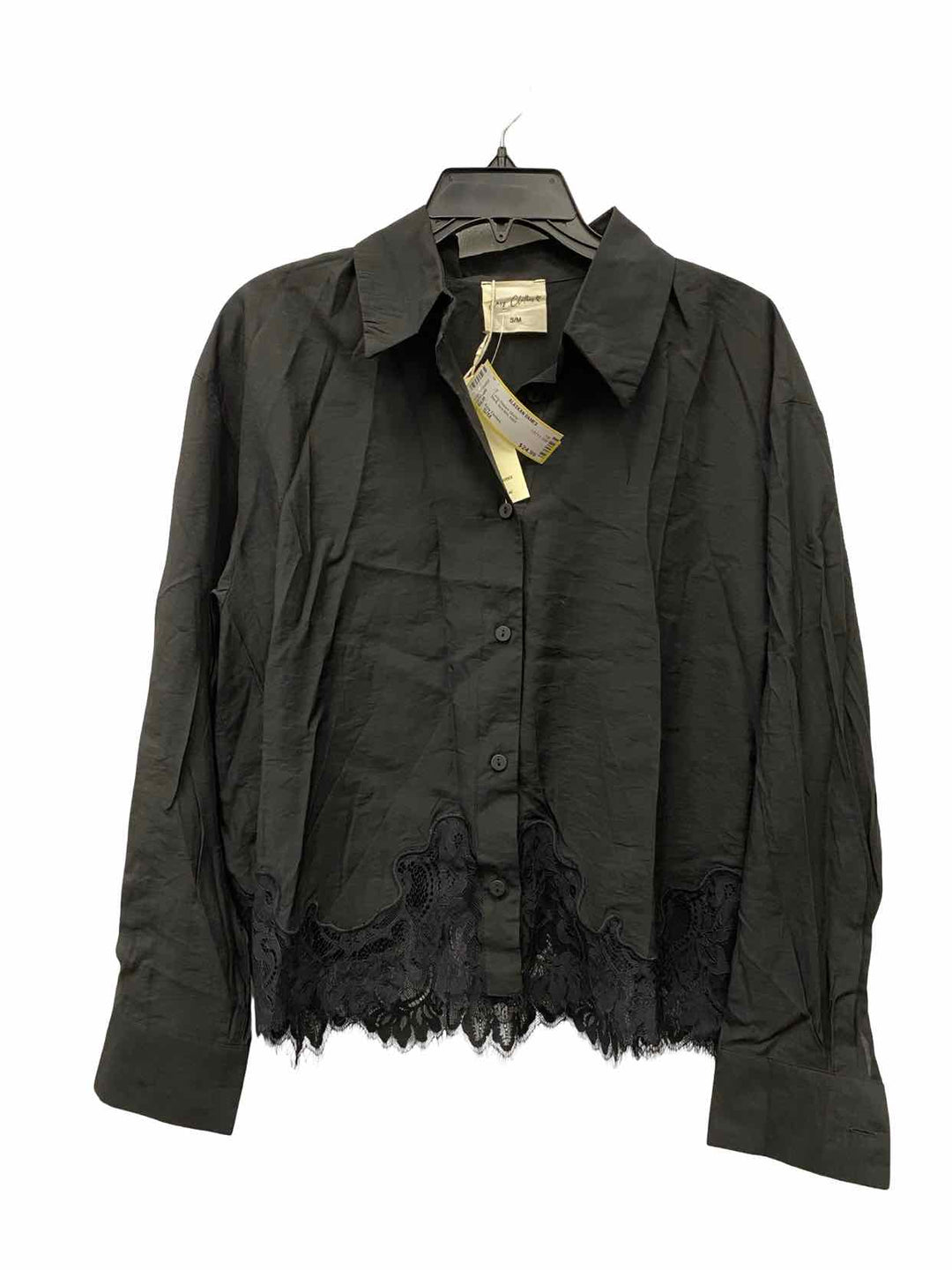Easy Clothes Size S/M Black lace trim Long Sleeve Shirts