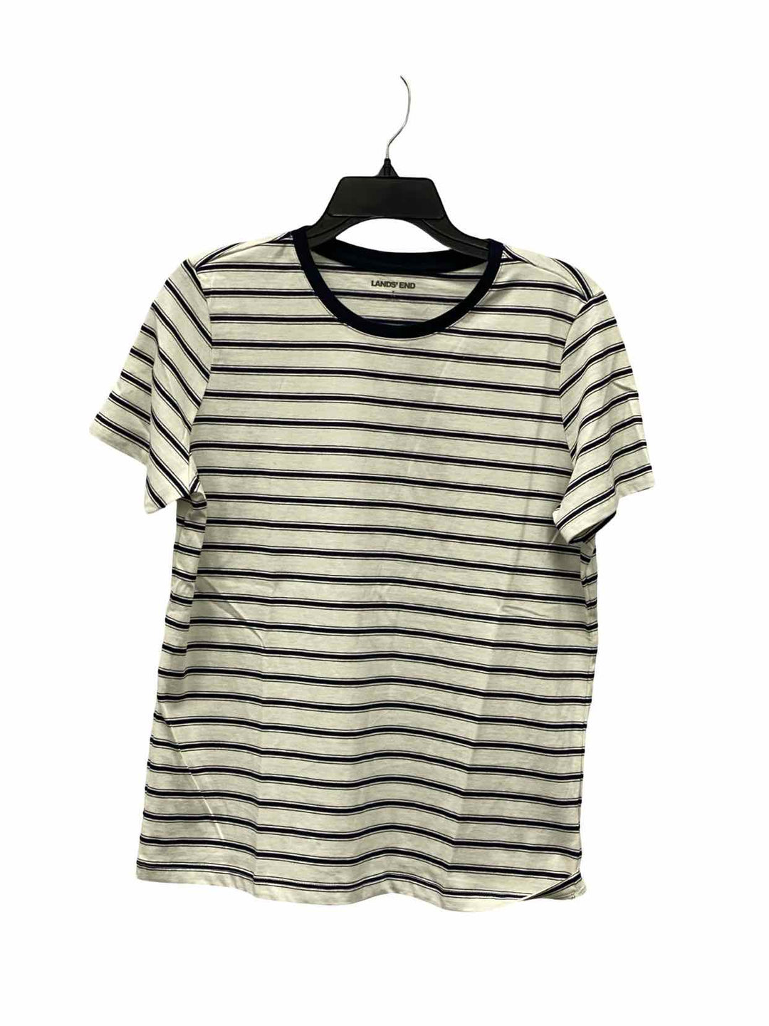 Lands End Size 6 White Black Striped 100% cotton Short Sleeve Shirts