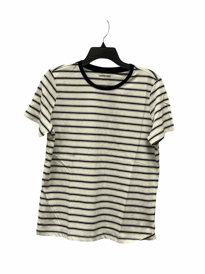 Lands End Size 6 White Black Striped 100% cotton Short Sleeve Shirts