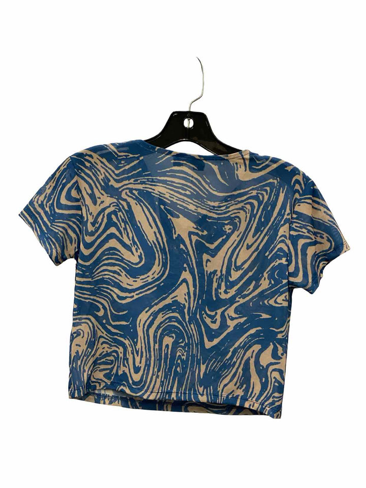 TOPSHOP Size 8-10 Blue Tan Short Sleeve Shirts