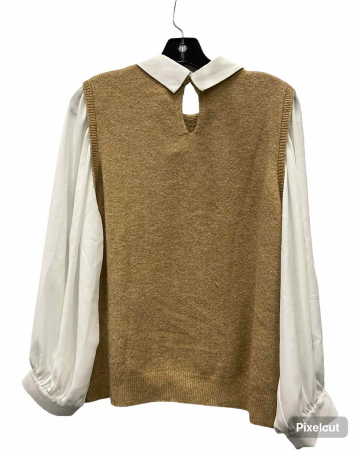Cece Size L Brown White Sweater