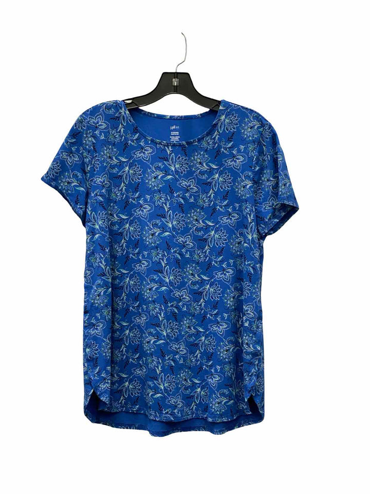 J Jill Size M Blue Floral Short Sleeve Shirts