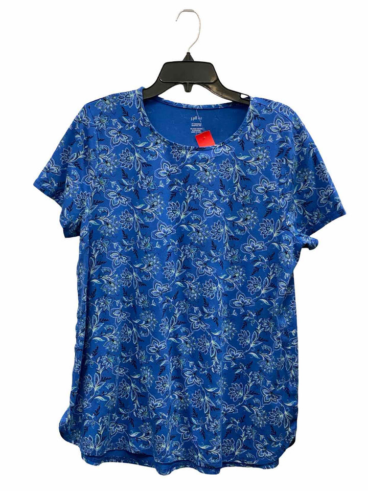 J Jill Size L Blue Floral Shirttail T-shirt