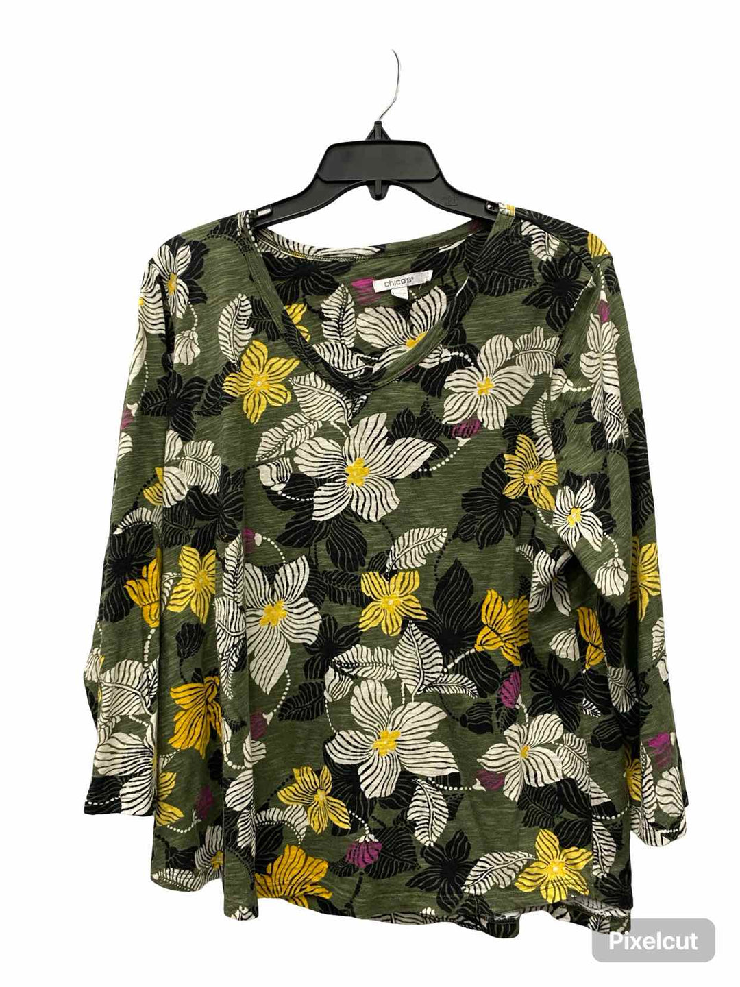 Chico's Size XL Green Floral Long Sleeve Shirts