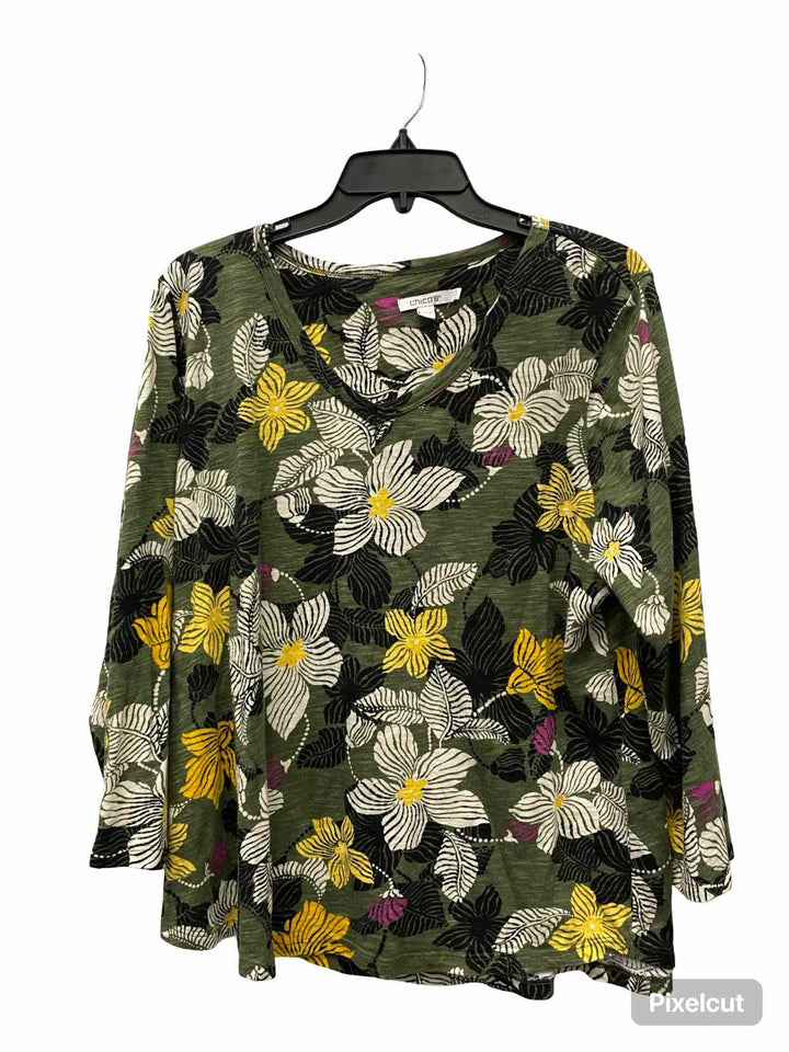 Chico's Size XL Green Floral Long Sleeve Shirts