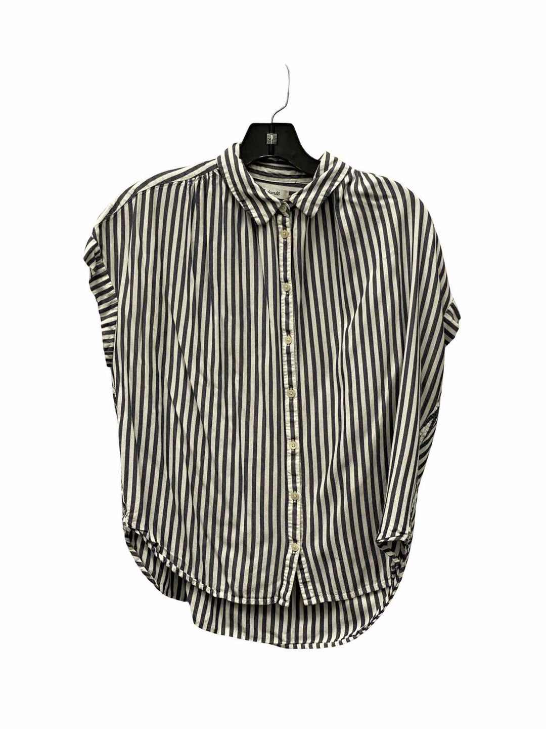 MadeWell Size M Grey White Stripe Short Sleeve Shirts