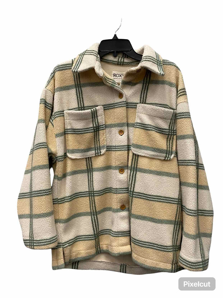 Roxy Size XS Yellow Green Plaid Fleece Jacket