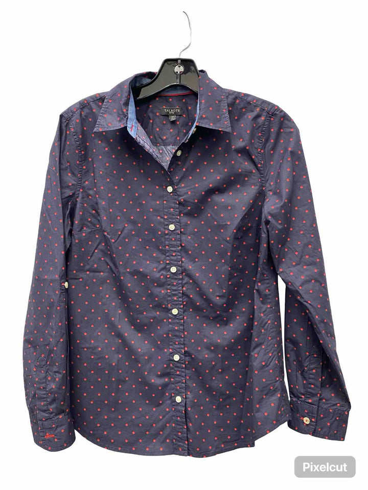 Talbots Size 4P Red navy Poka dot Long Sleeve Shirts