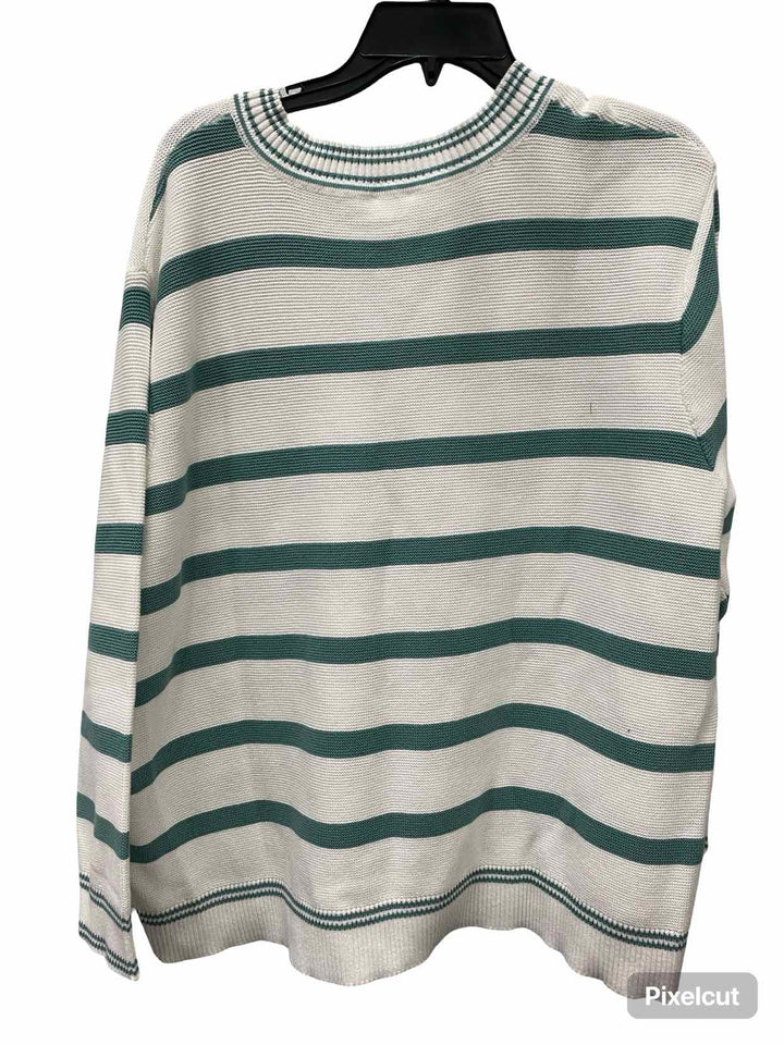 Cabi Size XXL White Teal Striped Sweater