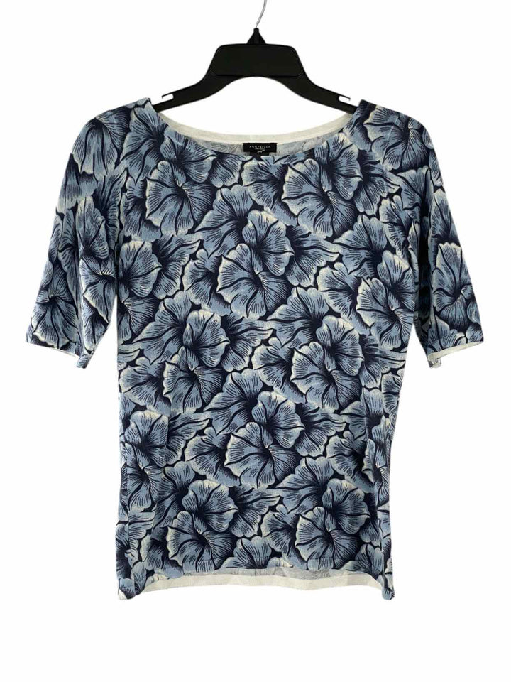 Ann Taylor Size S Blue Floral Short Sleeve Shirts