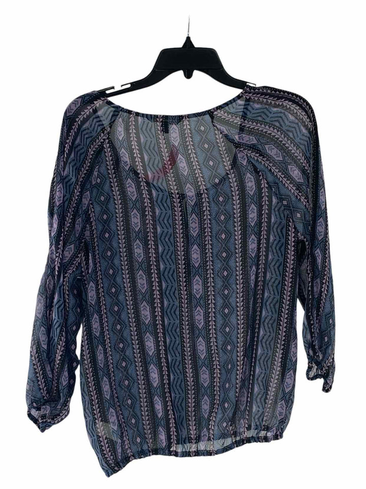 American Eagle Size M Navy Purple Print Sheer Long Sleeve Shirts