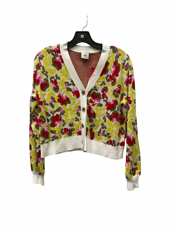 Cabi Size S White Red Floral Sweater