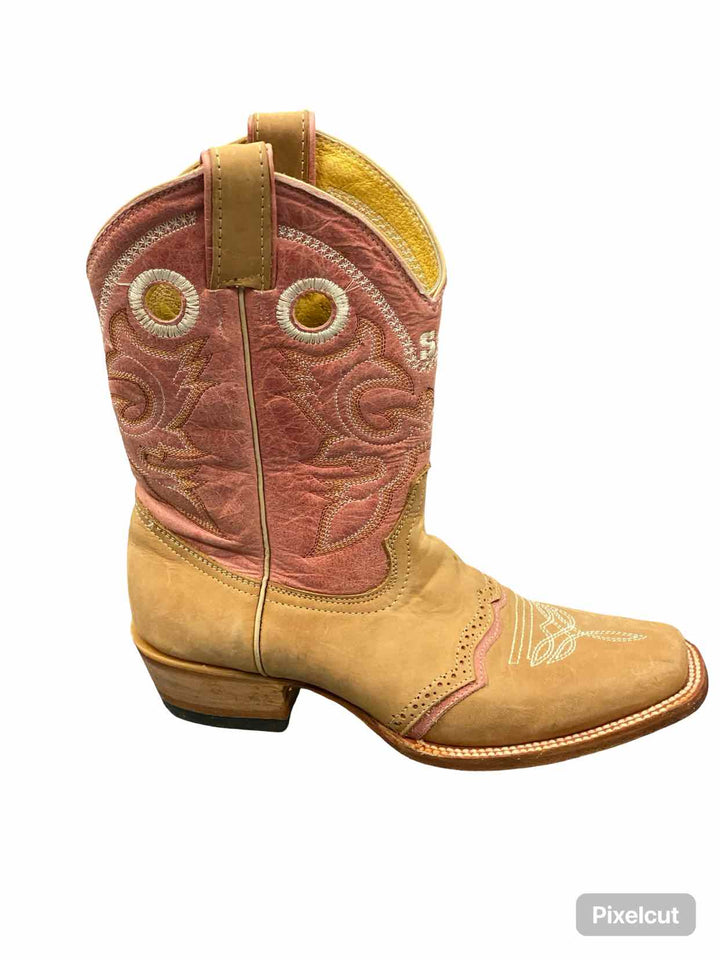 Stephy by Lamas Shoe Size 7.5 Pink Beige Leather Cowboy Boots(knee)
