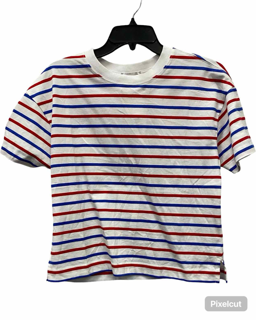 EVEREVE Size XS White Red & blue Striped Short Sleeve Shirts