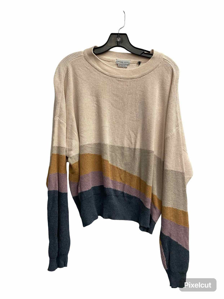 PrAna Size XL White Multi Striped Sweater