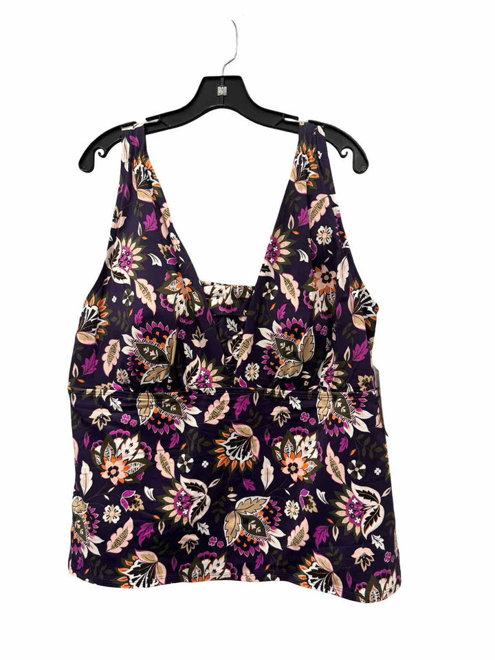 Lands End Size 22 Purple Floral Swimsuit Top