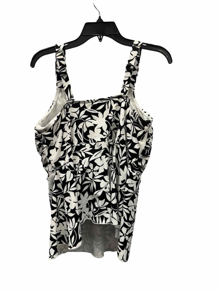 Lands End Size 1X Black White Print Swimsuit Top