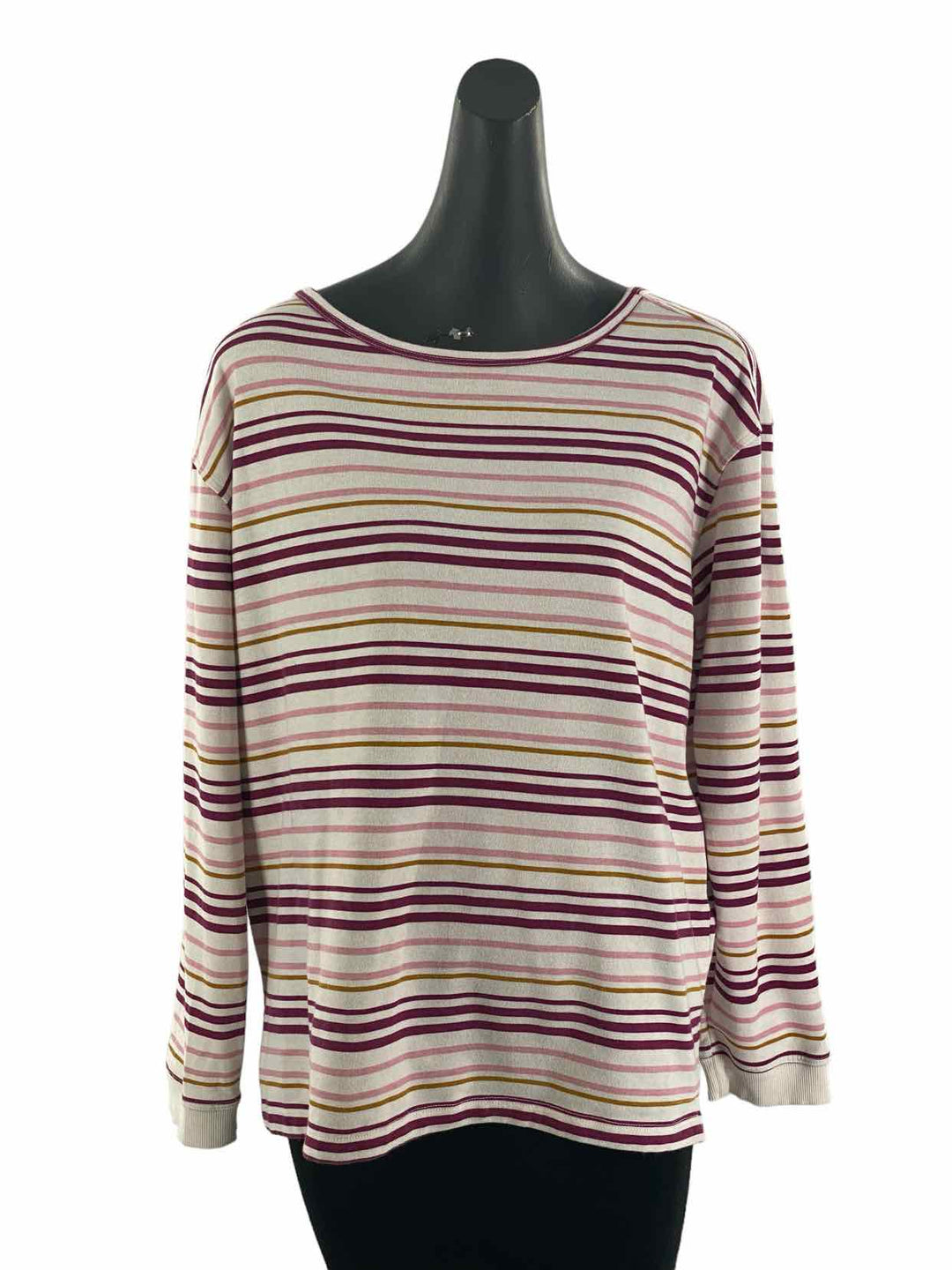 Maurices Size 2X White Purple & Pink Stripes Long Sleeve Shirts