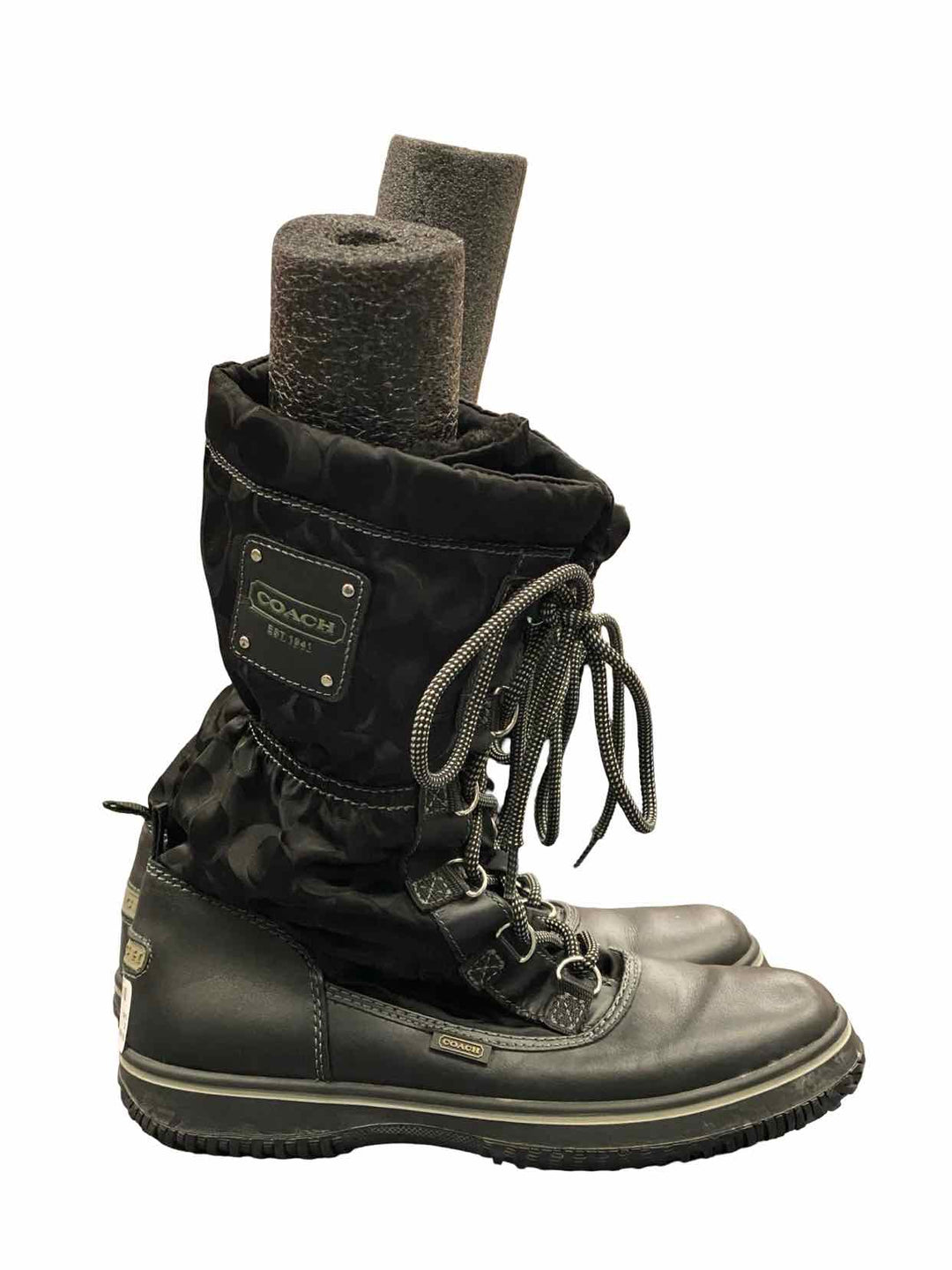 COACH Shoe Size 7.5 Black Leather Shaine Water Resistant Boots(Ankle)