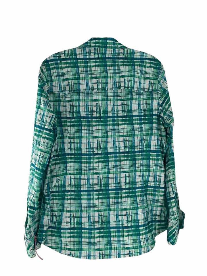 Eddie Bauer Size L Green/Blue White Print Long Sleeve Shirts