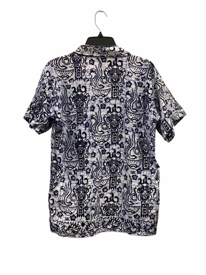 Bali Bagus Batik Size L Blue White Print 100% cotton Short Sleeve Shirts