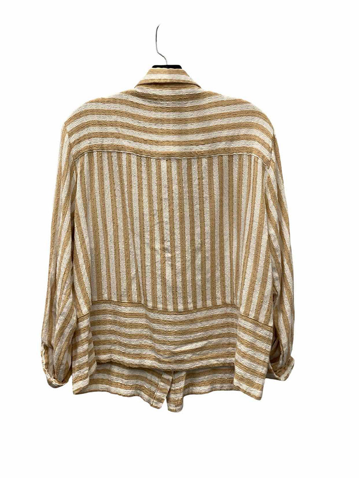 Jane + Delancey Size L Brown White Striped Long Sleeve Shirts
