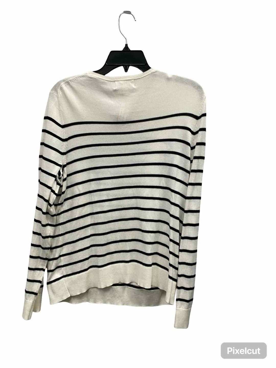 Banana Republic Size L White Black Striped 60% Cotton Sweater