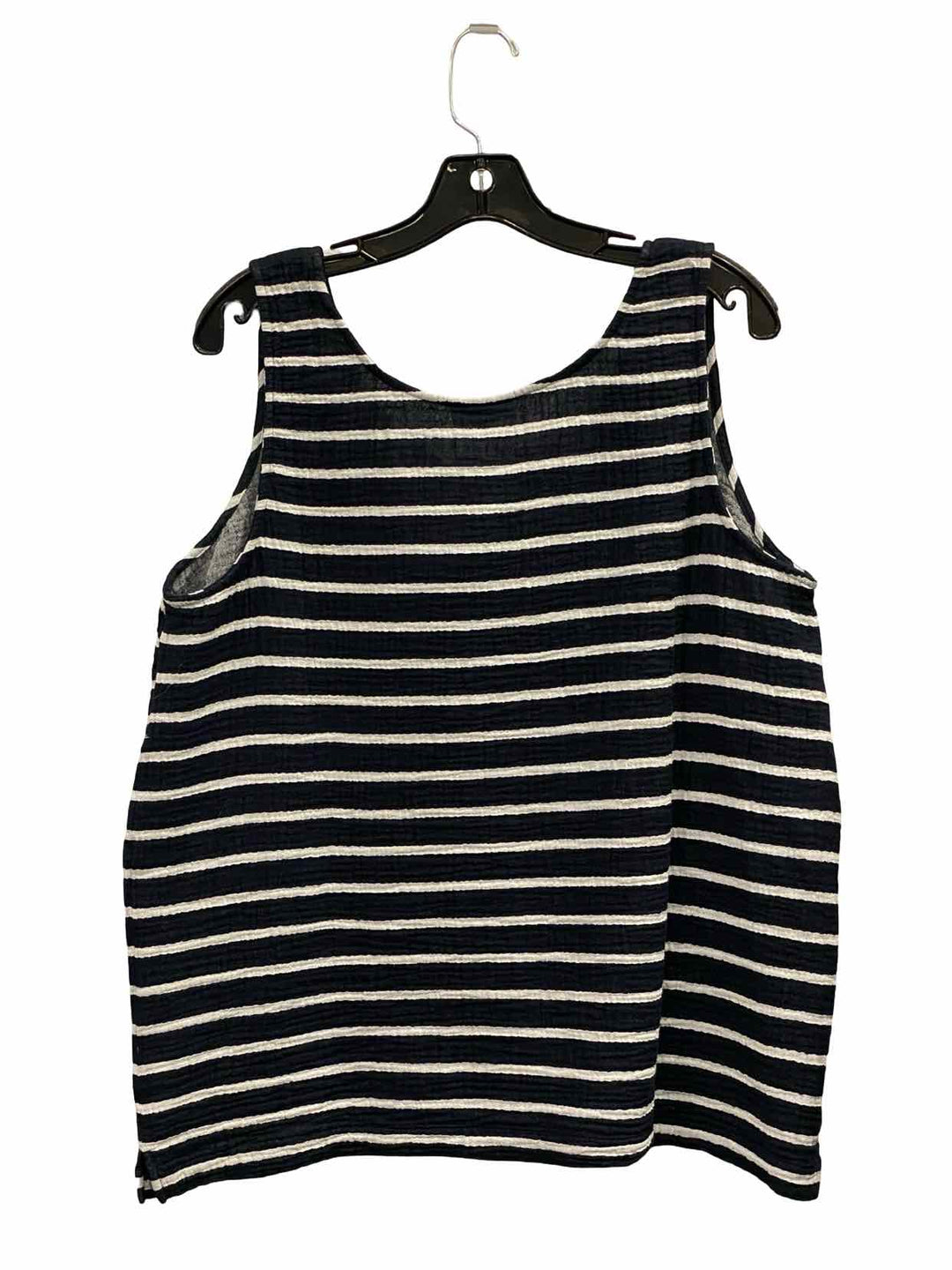 J Jill Size L Navy Blue White Stripe 100% Cotton Tank Top