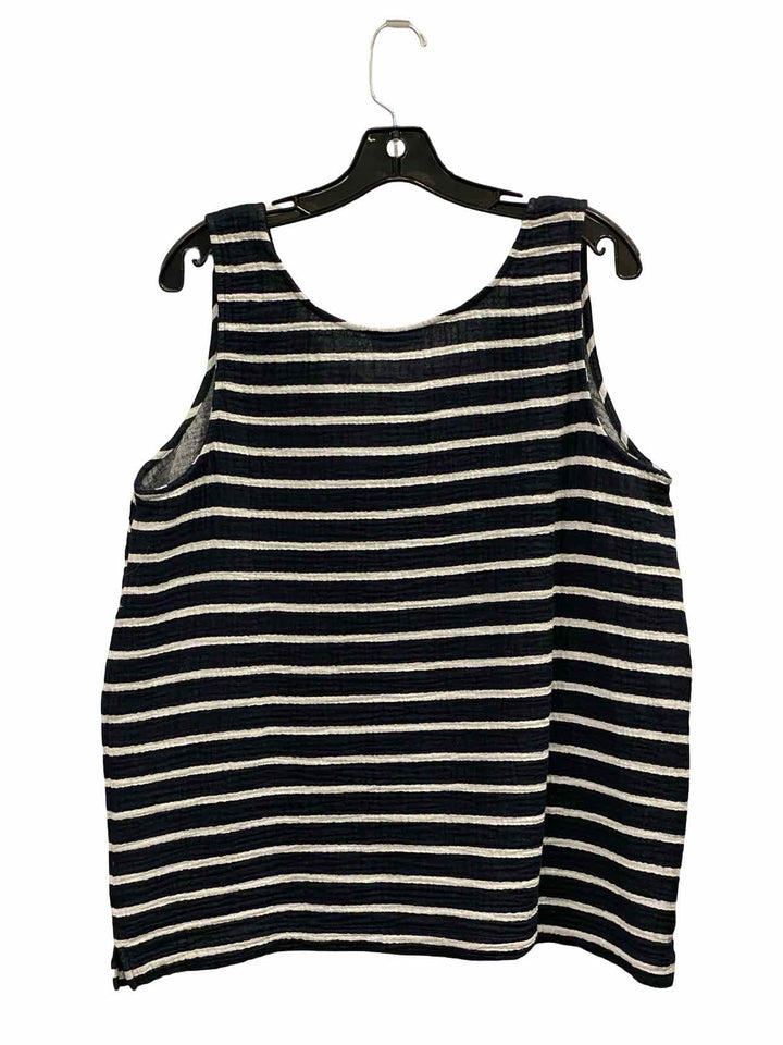 J Jill Size L Navy Blue White Stripe 100% Cotton Tank Top