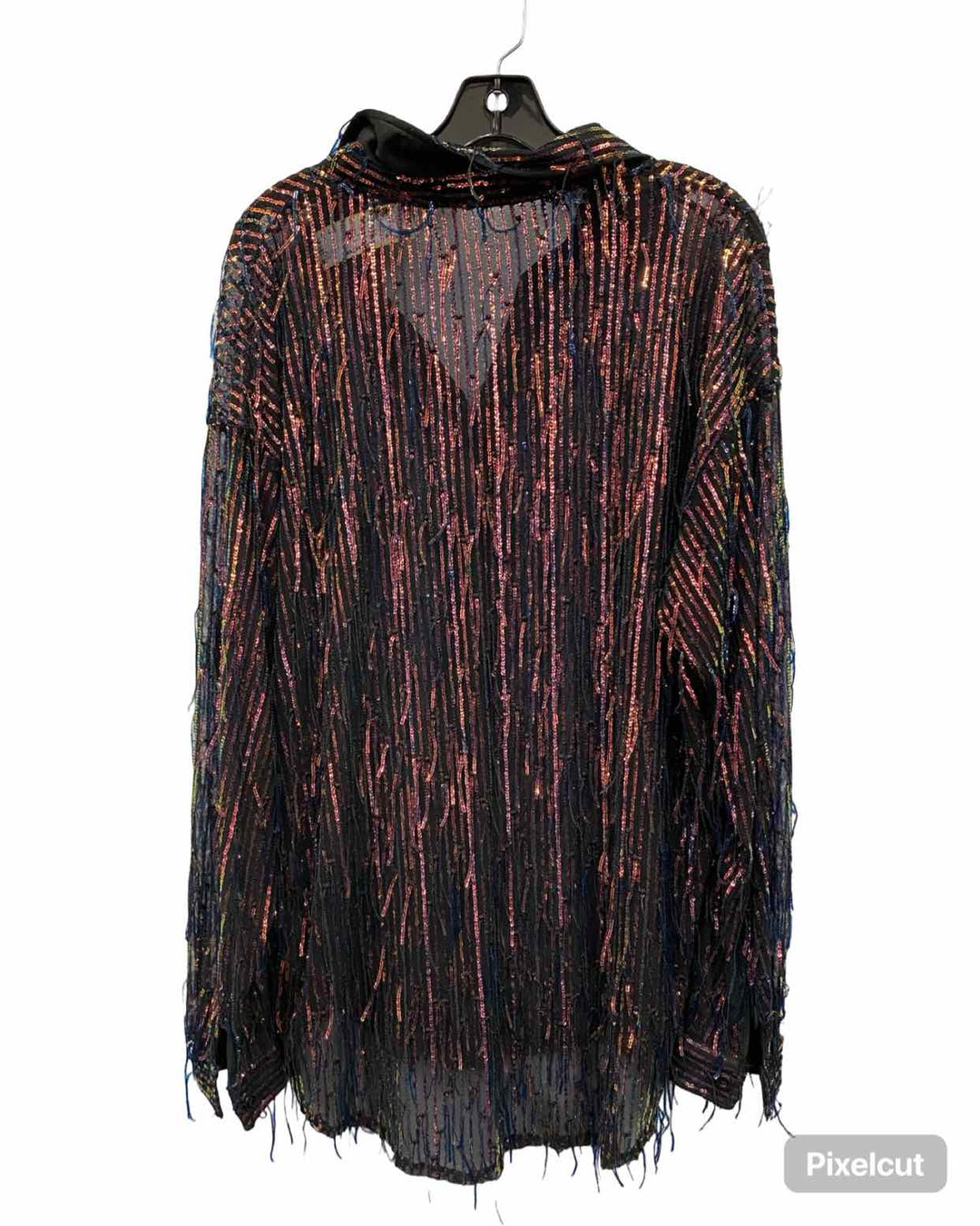 Nasty Gal Size L Blue Pink & Yellow sequined Long Sleeve Shirts