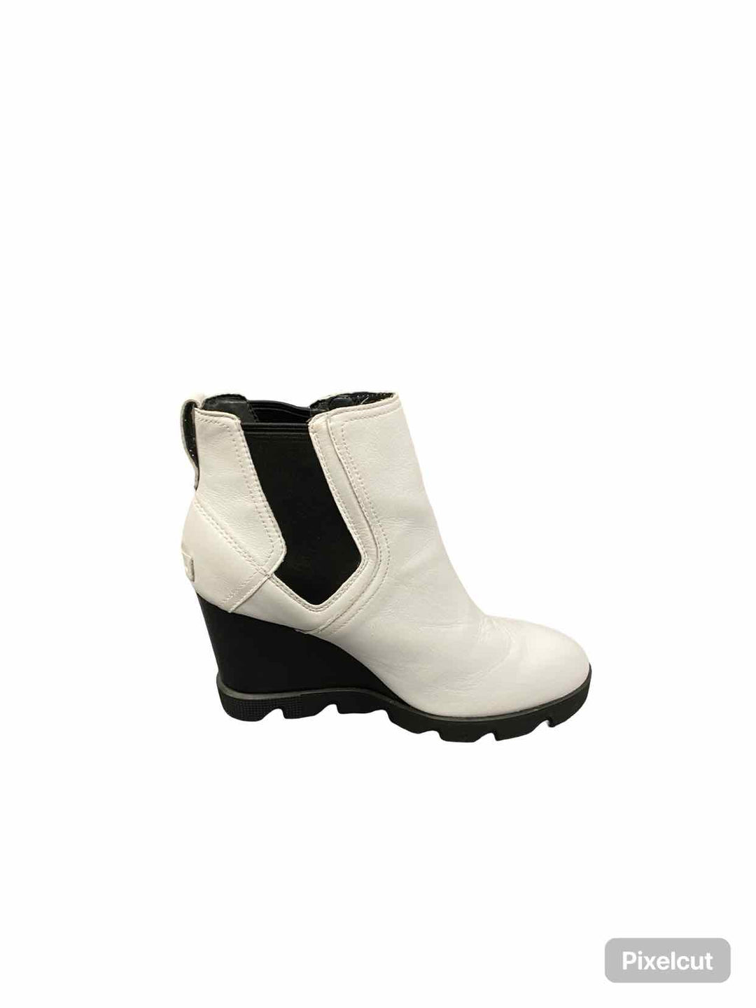Sorel Shoe Size 7.5 White Black Leather Joan Uptown Chelsea Boot Boots(Ankle)