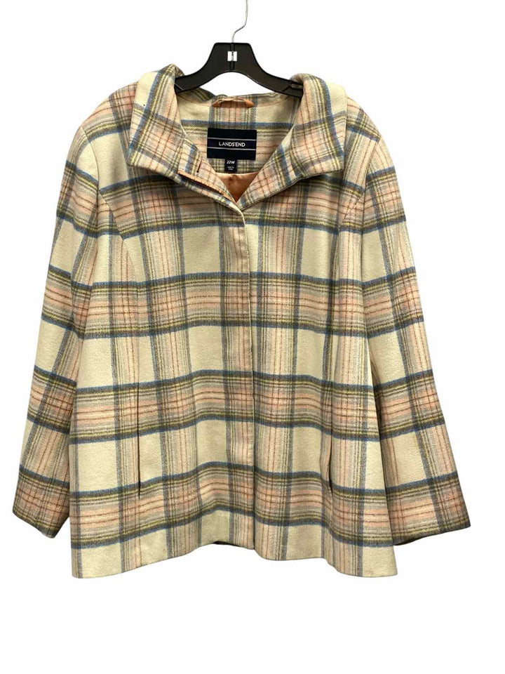 Lands End Size 22 White pink & blue Plaid Coat(short)