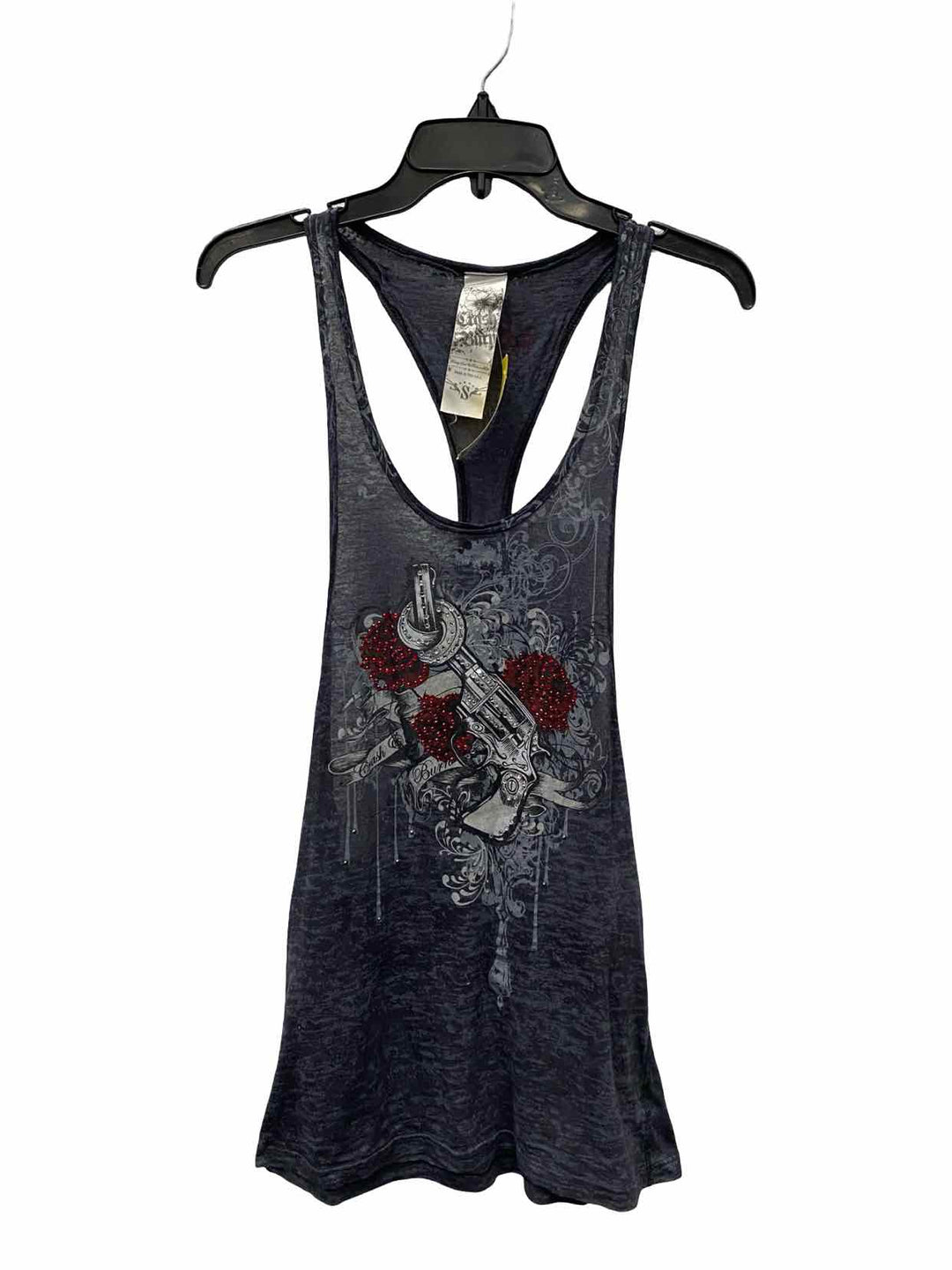 Crash & Burn Size S Gray Rose Tank Top