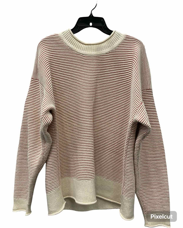 Cabi Size L White Pink Stripe Sweater