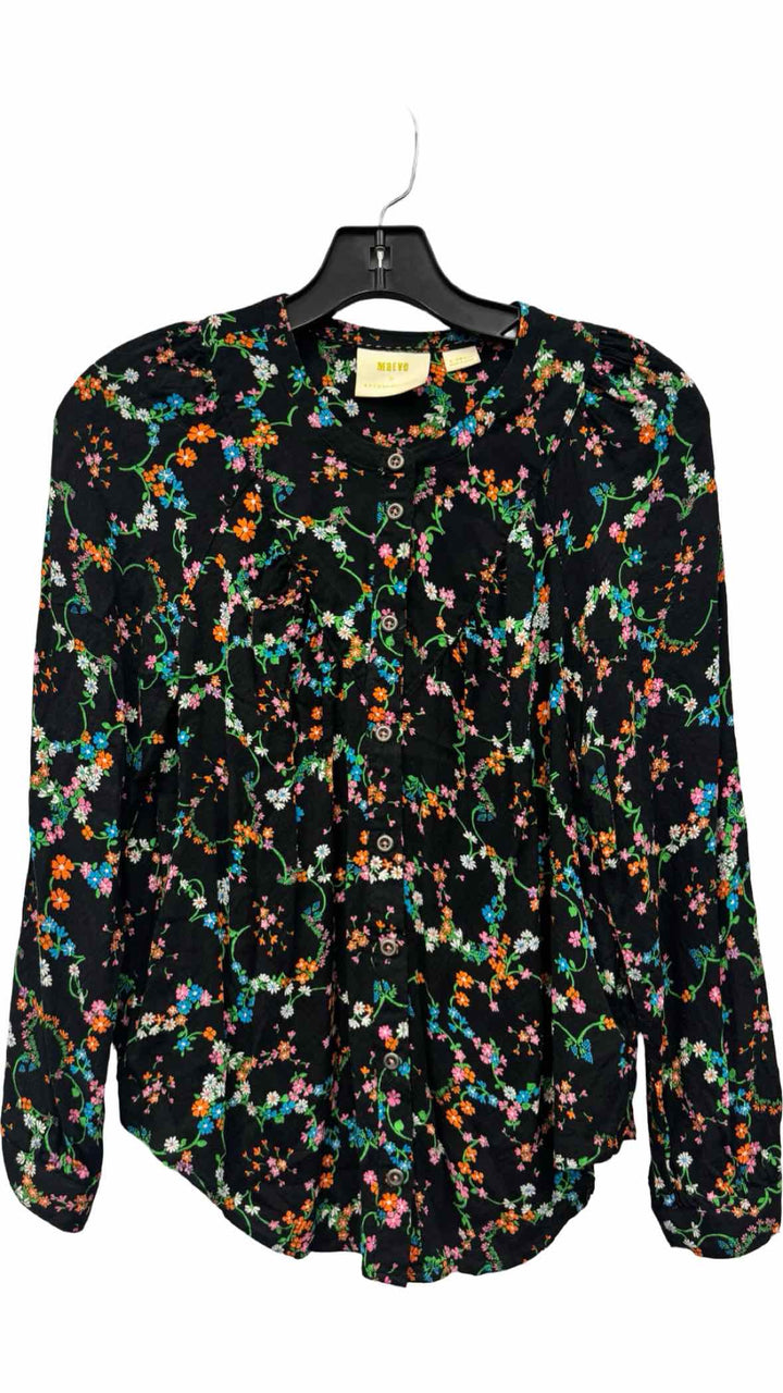 Maeve Size XS Black Multi Floral Long Sleeve Shirts