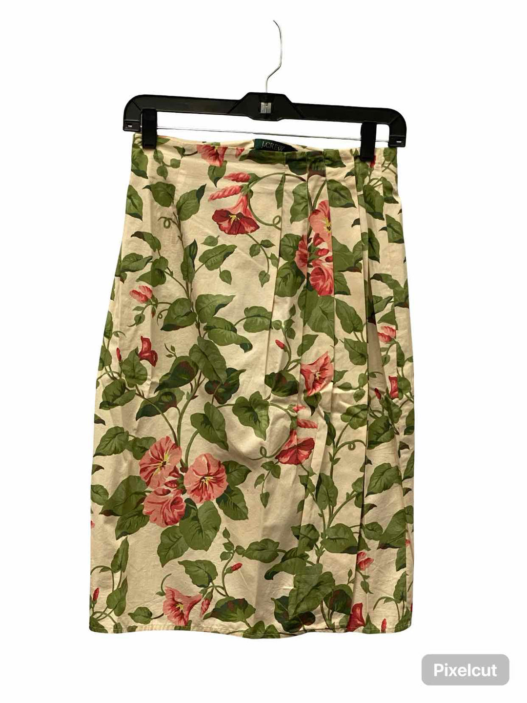 J Crew Size L Beige Green & Pink Floral 100% cotton Skirt