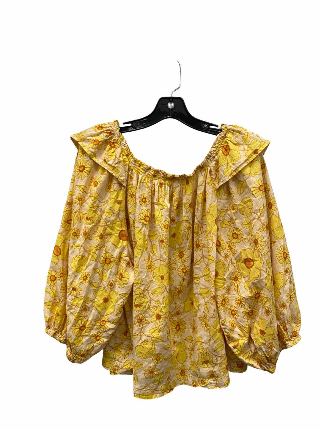 Free People Size L Yellow Floral 100% cotton Long Sleeve Shirts