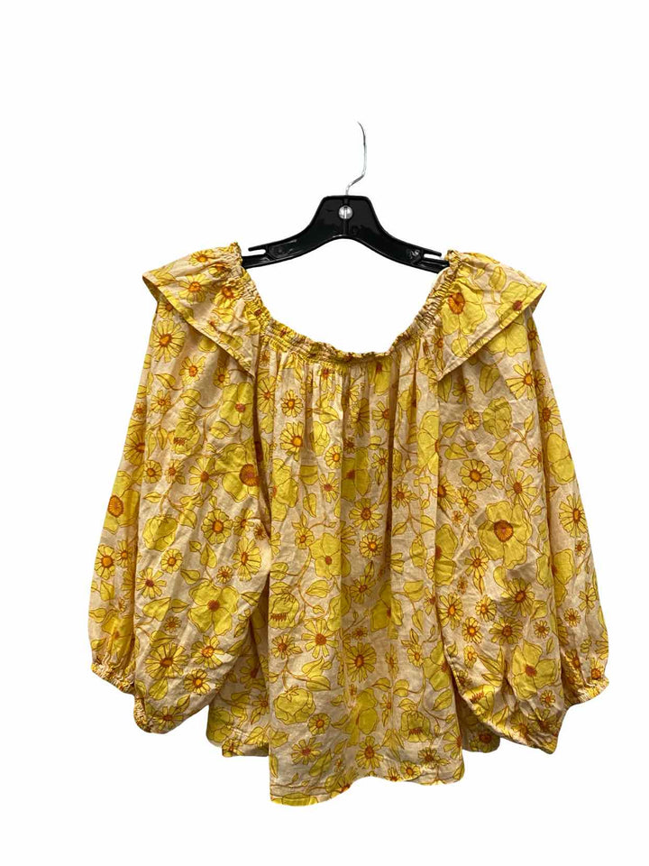 Free People Size L Yellow Floral 100% cotton Long Sleeve Shirts