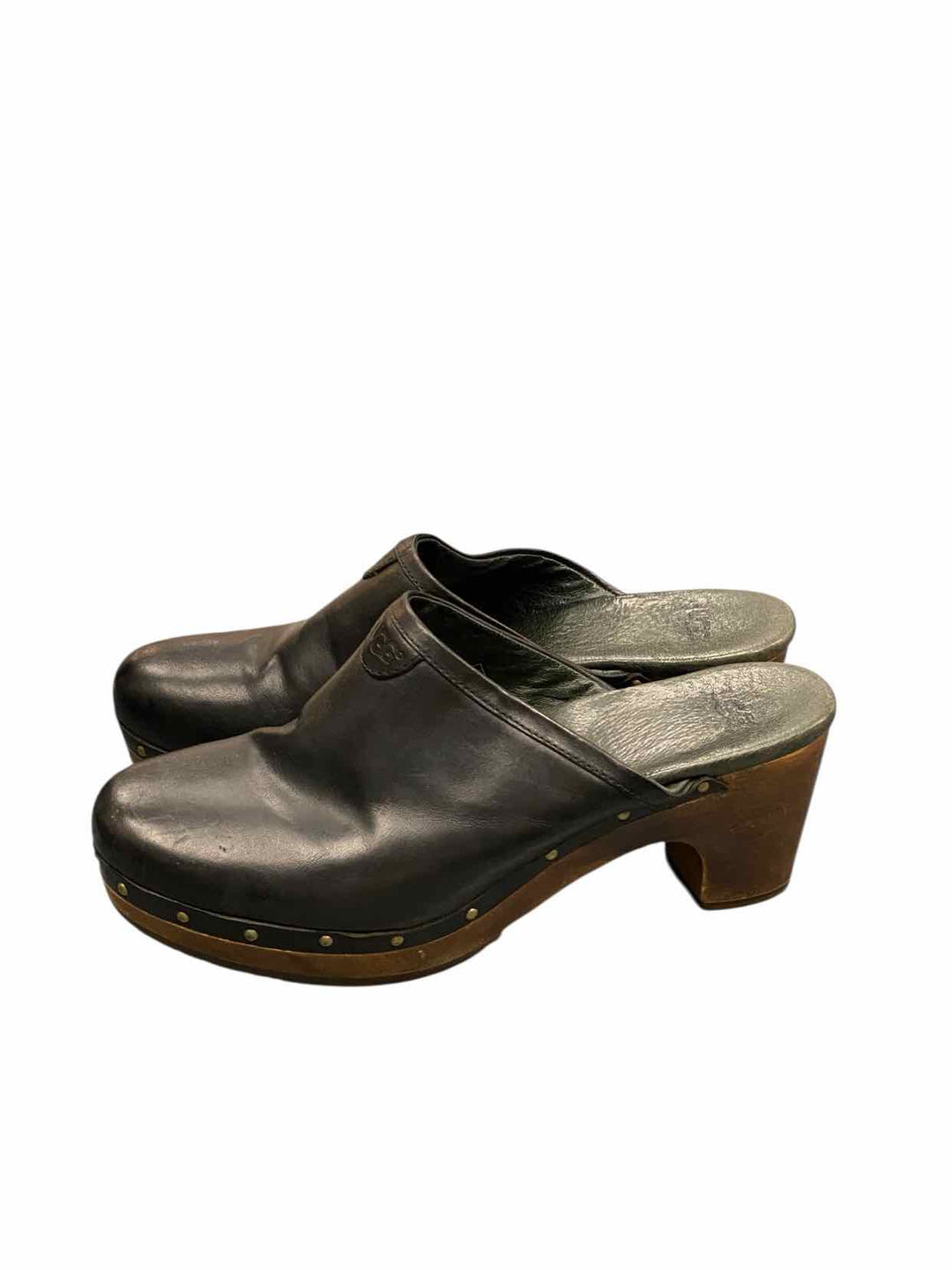 UGG Shoe Size 10 Black Brown Leather Judi Clogs Heels