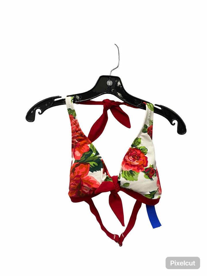 Isaac Mizrahi Live! Size M White Red Rose Swimsuit Top