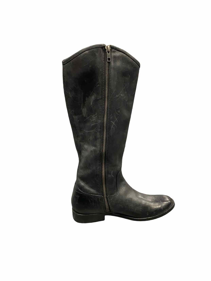 Frye Shoe Size 6 Black Leather Melissa Button Inside Zip Boots(knee)