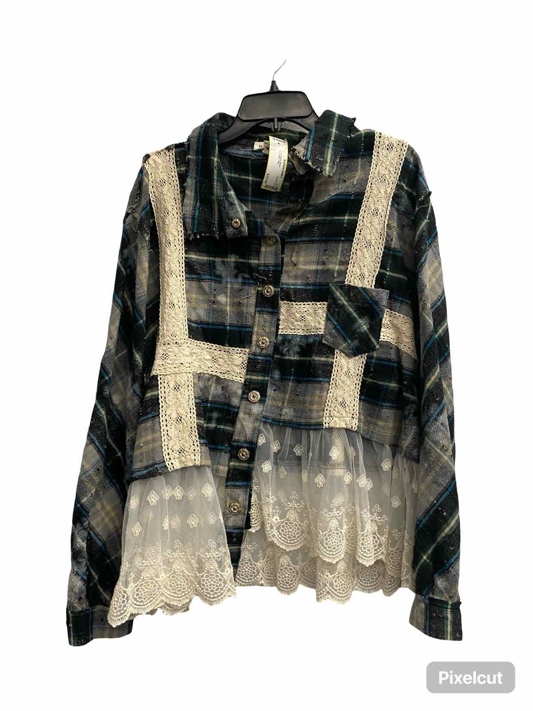 Pol Size L Grey White Plaid Long Sleeve Shirts