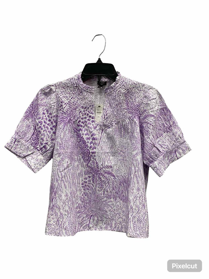 Talbots Size S White Purple Short Sleeve Shirts