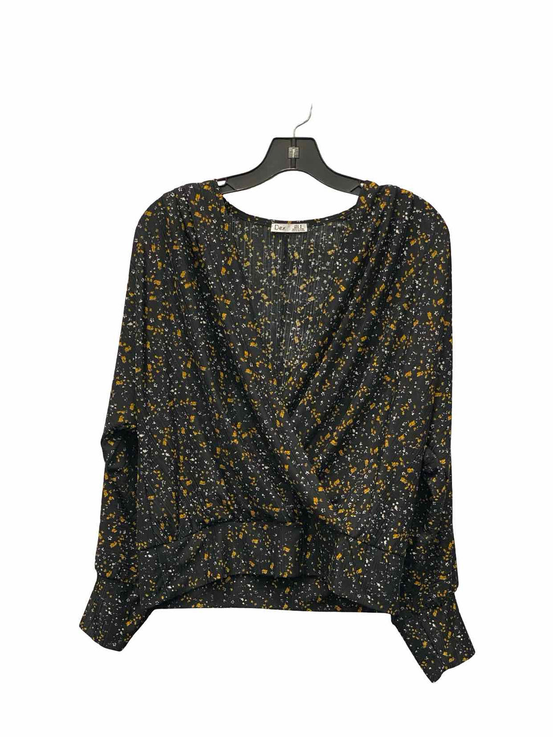 DEX Size M Black Yellow Floral Long Sleeve Shirts